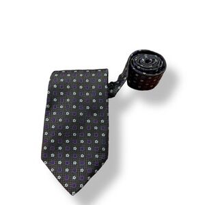 Oxford Clothes Men's Silk Tie Handmade USA Geometric Floral Pattern Brown Purple